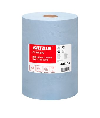 Папір для протирання в рулонах Katrin Classic Industrial XXL2 laminated, блакитний, 2 шари, 180 м, 500 листів, 1 рулон 481153 фото