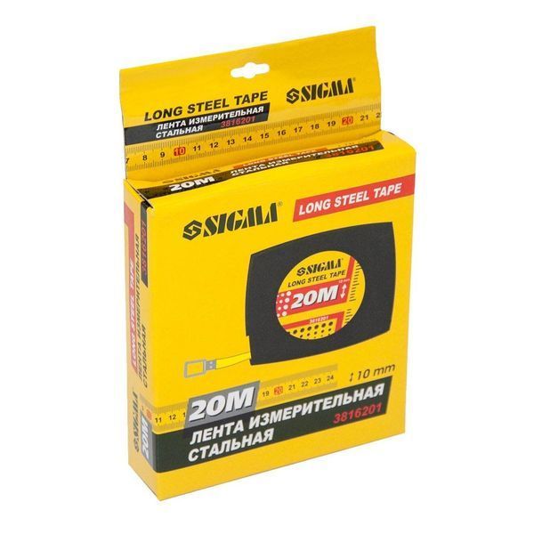 Рулетка сталева стрічка 20м&times;10мм (чорна) SIGMA (3816201) 3816201 фото