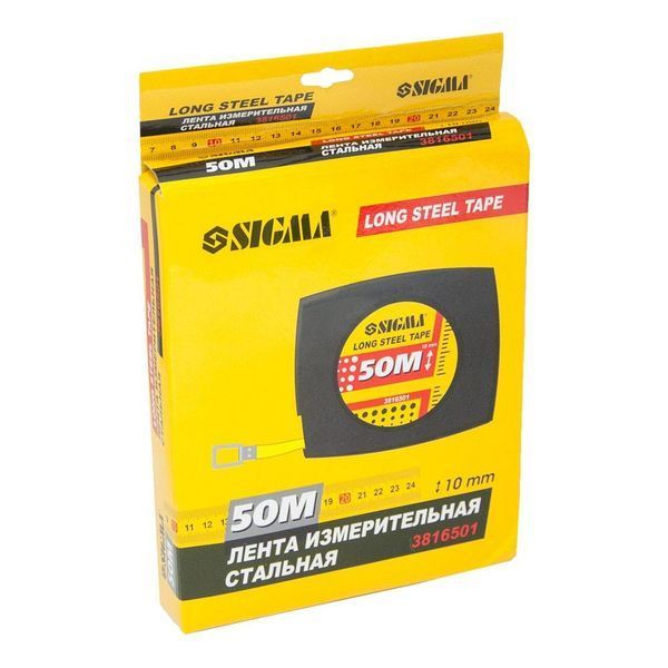 Рулетка сталева стрічка 50м&times;10мм (чорна) SIGMA (3816501) 3816501 фото