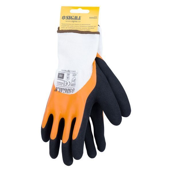 Рукавички трикотажні з подвійним латексним покриттям р10 (жовто-чорні, манжет) SIGMA (9445621) 9445621 фото