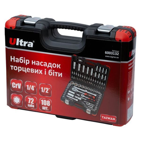 Набір насадок торцевих і біт 1/4", 1/2" 108шт CrV Taiwan ULTRA (6003132) 6003132 фото