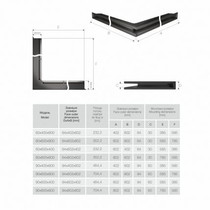 Вентиляционная решетка для камина 60х400х600 SAVEN Loft Angle угловая левая белая  Loft/NL/6/40/60/W фото