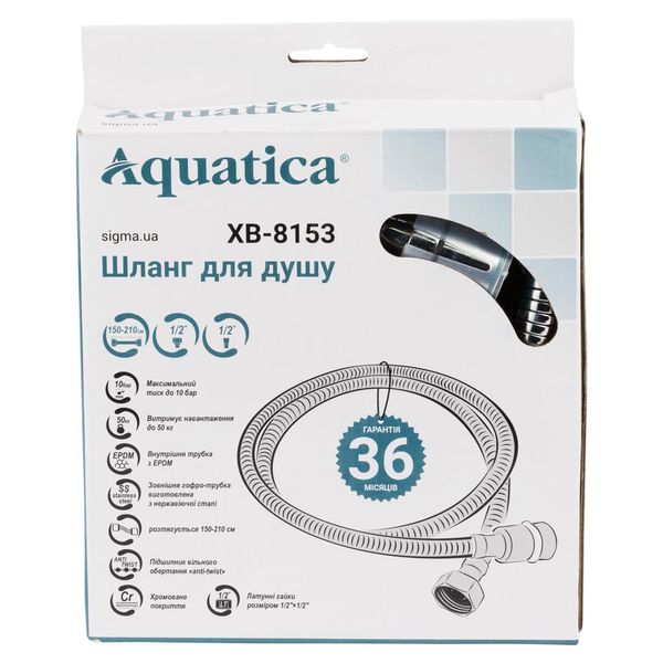 Шланг для душа 1/2" SS хромований розтяжний з підшипником 150-210см AQUATICA XB-8153 (9792020) XB-8153 фото