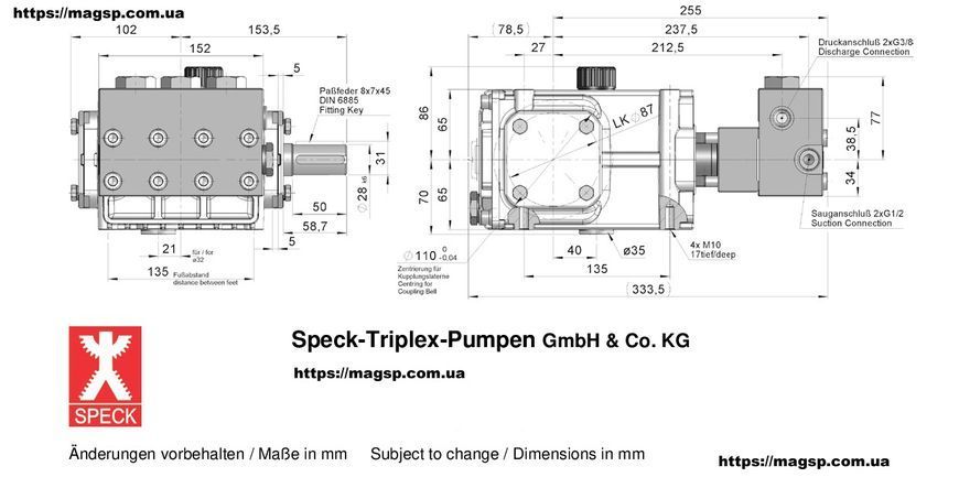 Насос високого тиску Speck NP 25/20-500 20л/хв 500бар 00.5998 фото