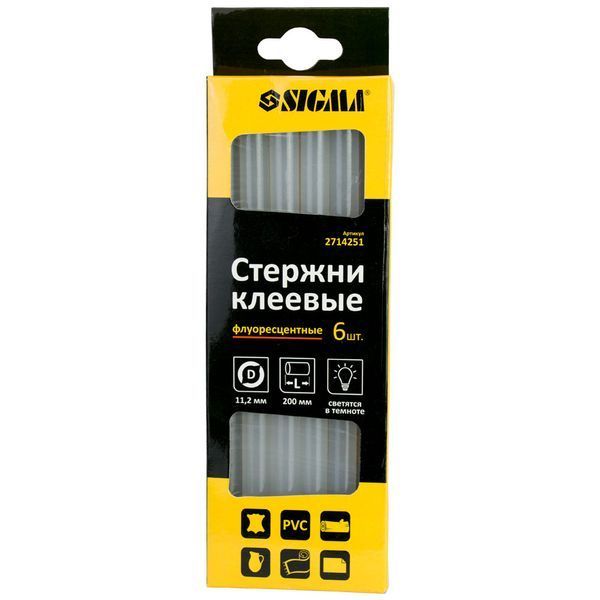 Стрижні клейові &Oslash;11.2&times;200мм 6шт (флуоресцентні) SIGMA (2714251) 2714251 фото