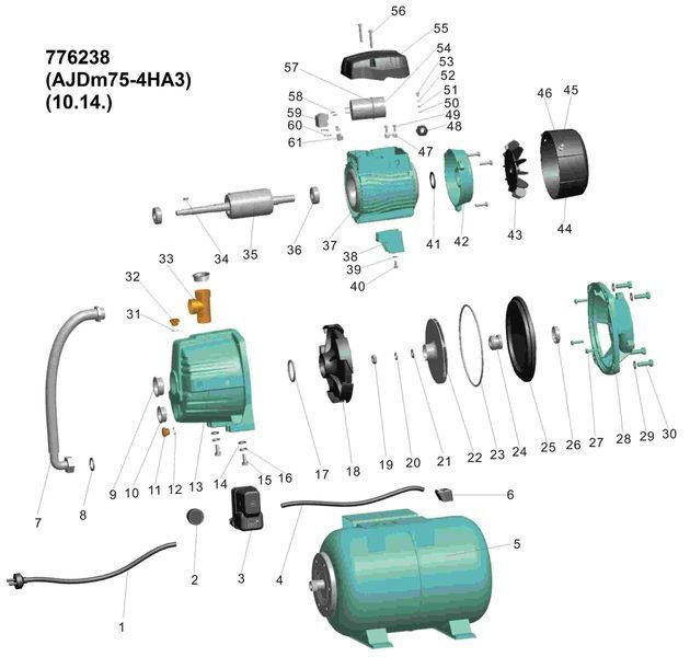 Станція 0.75кВт HSmax 35м Hmax 50м Qmax 30л/хв (зовн. ежектор &Oslash;96мм) 24л LEO 3.0 (776238) 776238 фото
