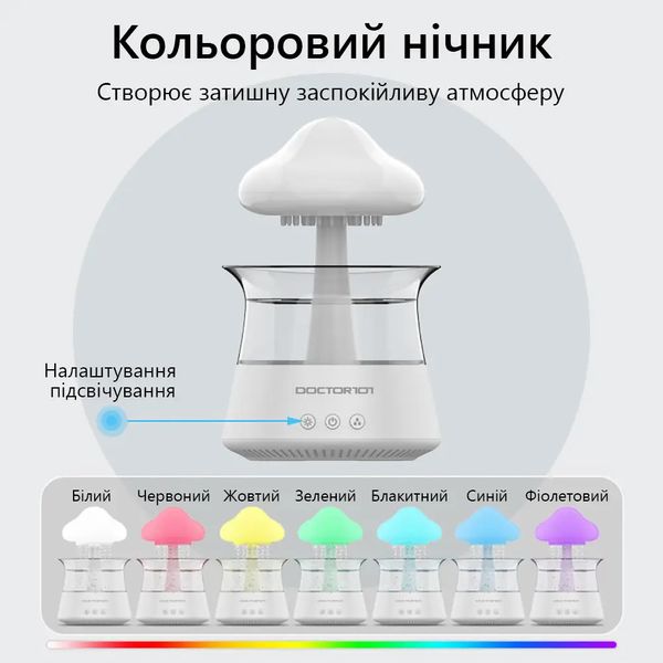 Ультразвуковий зволожувач повітря Doctor-101 Rainfall із ефектом дощу. Нічник гриб зі зволожувачем повітря, оригінал, білий  CH06 фото