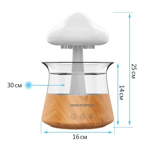 Ультразвуковий зволожувач повітря Doctor-101 Rainfall із ефектом дощу. Нічник гриб зі зволожувачем повітря, оригінал, бамбук CH06-1 фото