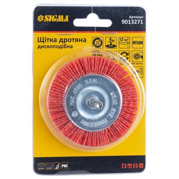 Щітка дротяна дископодібна &Oslash;75мм хвостовик &Oslash;6мм (нейлонова) SIGMA (9013271) 9013271 фото