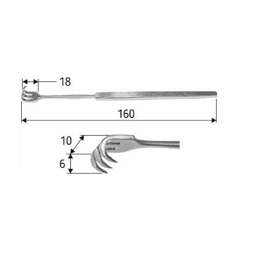 Ретрактор гострий 16cм, три-зубий, J-19-058 3233 фото