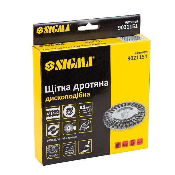 Щітка дротяна дископодібна &Oslash;150мм М14&times;2мм (сталева кручена) SIGMA (9021151) 9021151 фото