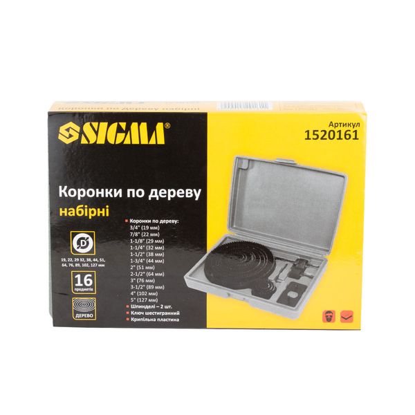 Коронки по дереву набірні Ø19, 22, 29, 32, 38, 44, 51, 64, 76, 89, 102, 127 мм SIGMA (1520161) 1520161 фото