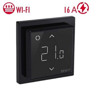 Терморегулятор Wi-Fi сенсорний програмований DEVIreg Smart чорний для теплої підлоги 140F1143-2 фото