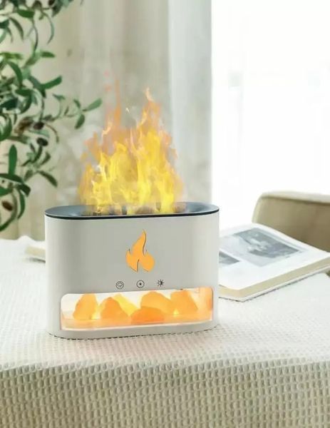 Соляна лампа з ультразвуковим зволожувачем повітря 3-в-1 Doctor-101 Flame. Сольовий світильник нічник з димуванням, 4 кольори підсвічування, білий GL-2976 фото