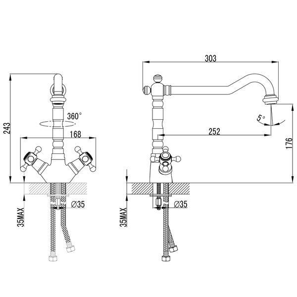 Змішувач BRENTA 1/2" для кухні Г-излив на шпильці CORSO (FE-5B252K) (9679104) FE-5B252K фото