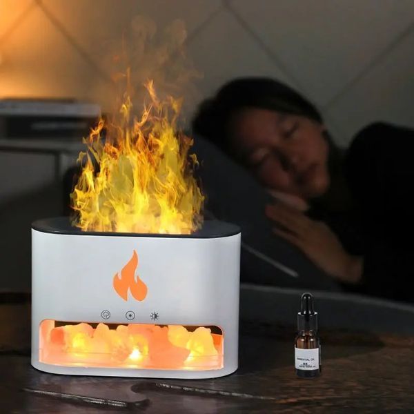 Соляна лампа з ультразвуковим зволожувачем повітря 3-в-1 Doctor-101 Flame. Сольовий світильник нічник з димуванням, 4 кольори підсвічування, білий GL-2976 фото