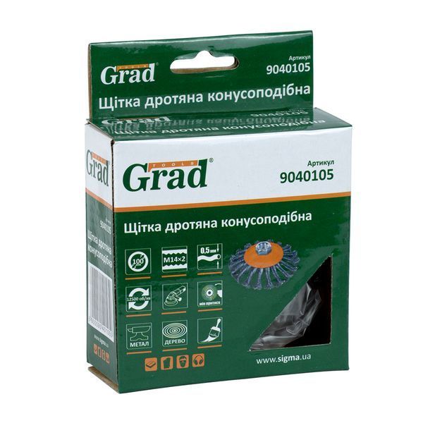 Щітка дротяна конусоподібна &Oslash;100мм М14&times;2 мм (сталева кручена) GRAD (9040105) 9040105 фото