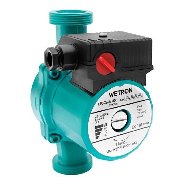 Насос циркуляційний 100Вт Hmax 6м Qmax 50л/хв &Oslash;1&frac12;" 180мм &Oslash;1 WETRON LPS25-6/180G (774332) 774332 фото