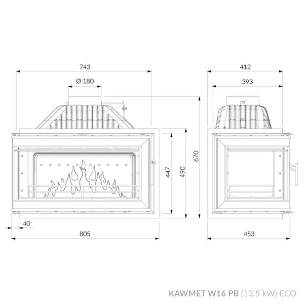 Камінна топка KAWMET W16 PB (13.5 kW) ECO KAW-MET W16 PB/ECO фото