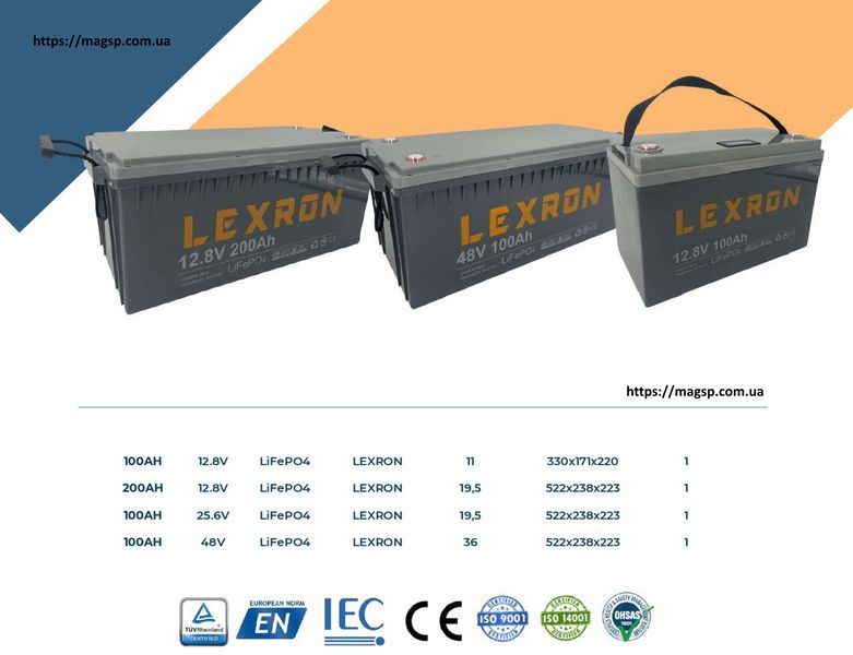 Акумуляторна батарея Lexron LiFePO4 12,8V 100Ah 1280Wh ( 330 x 171 x 220) , 11kgQ1 LR-LTM-12.8V-100AH фото