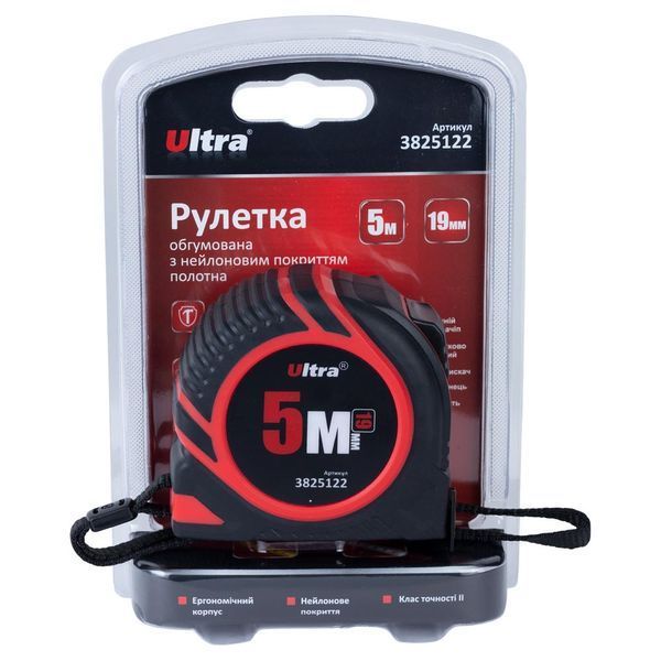 Рулетка обгумована з нейлоновим покриттям полотна 5м&times;19мм ULTRA (3825122) 3825122 фото