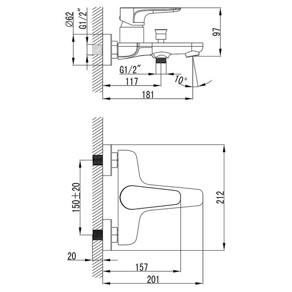 Змішувач MAGGIORE Ø40 для ванни литий CORSO (BE-1C122C) (9608200) BE-1C122C фото