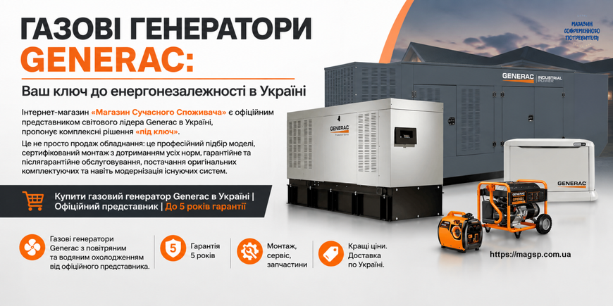 Газовий генератор з водяним охолодженням GENERAC SG 028 28 кВт 35 кВА, трифазний GENERAC SG 028 фото