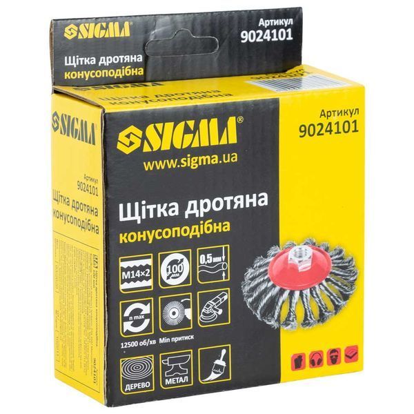 Щітка дротяна конусоподібна &Oslash;100мм М14&times;2мм (сталева кручена) SIGMA (9024101) 9024101 фото