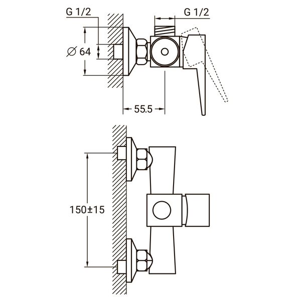 Змішувач HK Ø35 для душа AQUATICA (HK-1D130C) HK-1D130C фото